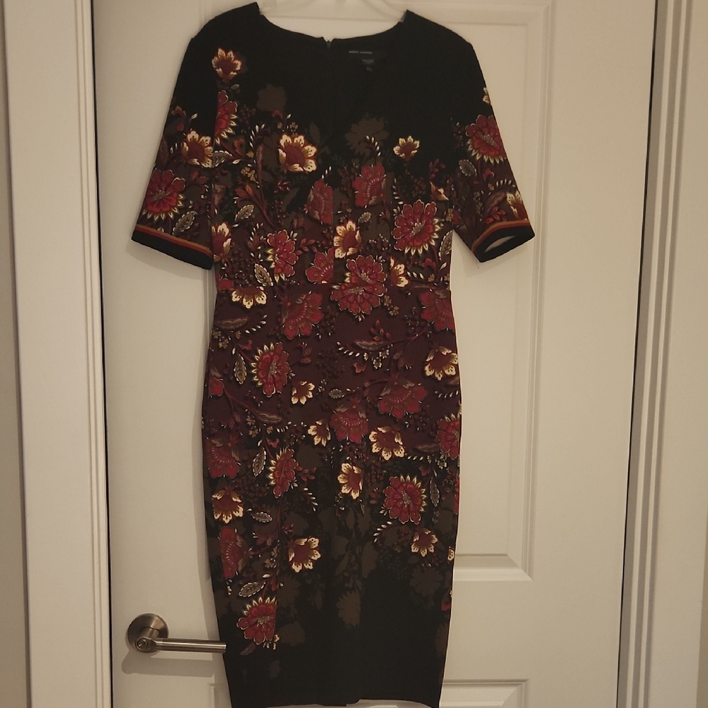 Maggy London Black and Red Floral Midi Dress